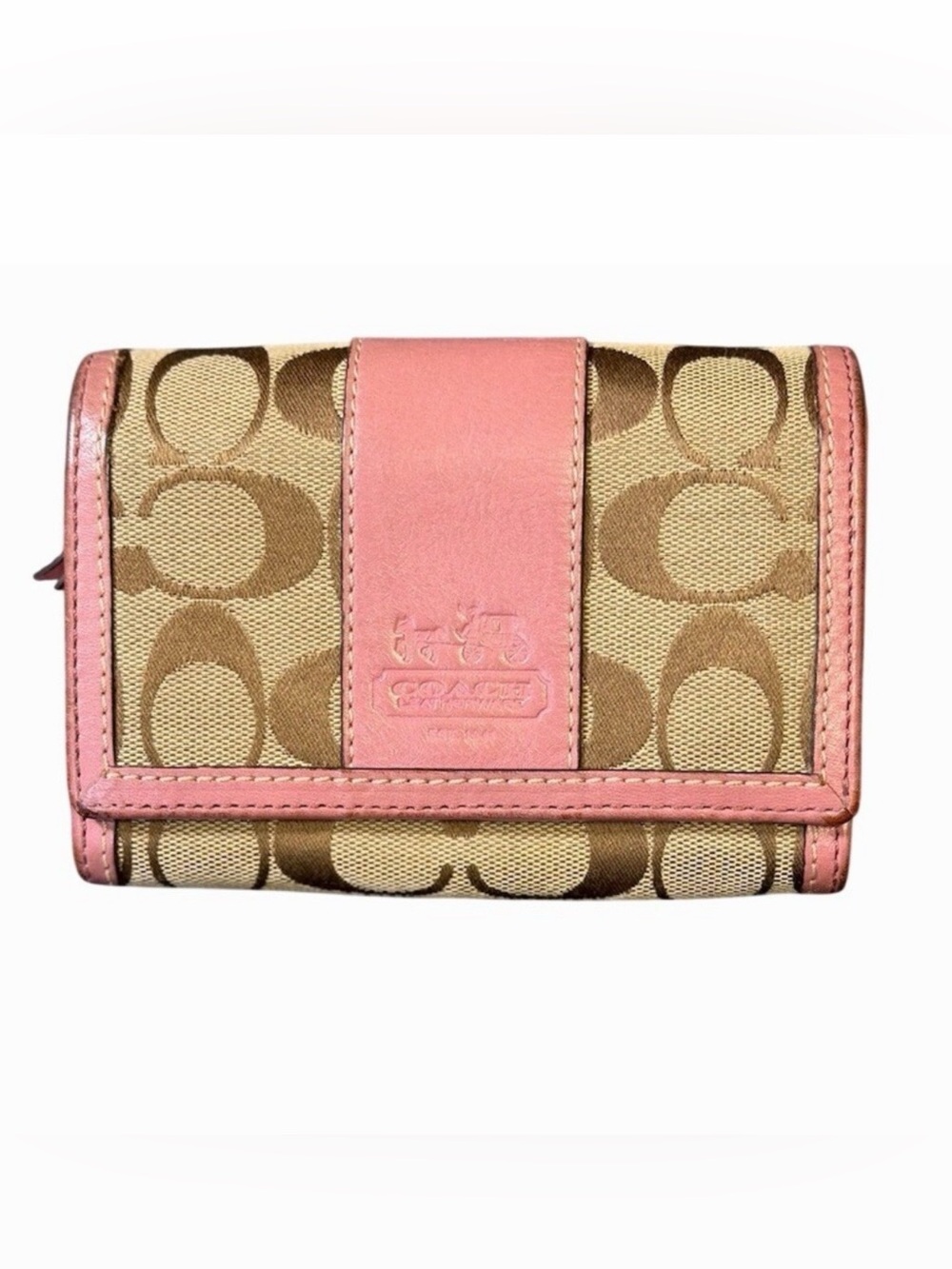 Coach Signature Monogram Pink and Tan Wallet